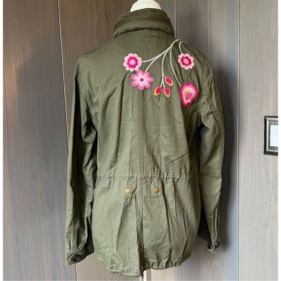 Bagatelle Olive Utility Jacket with Pink Floral Embroidery - Picture 4 of 11